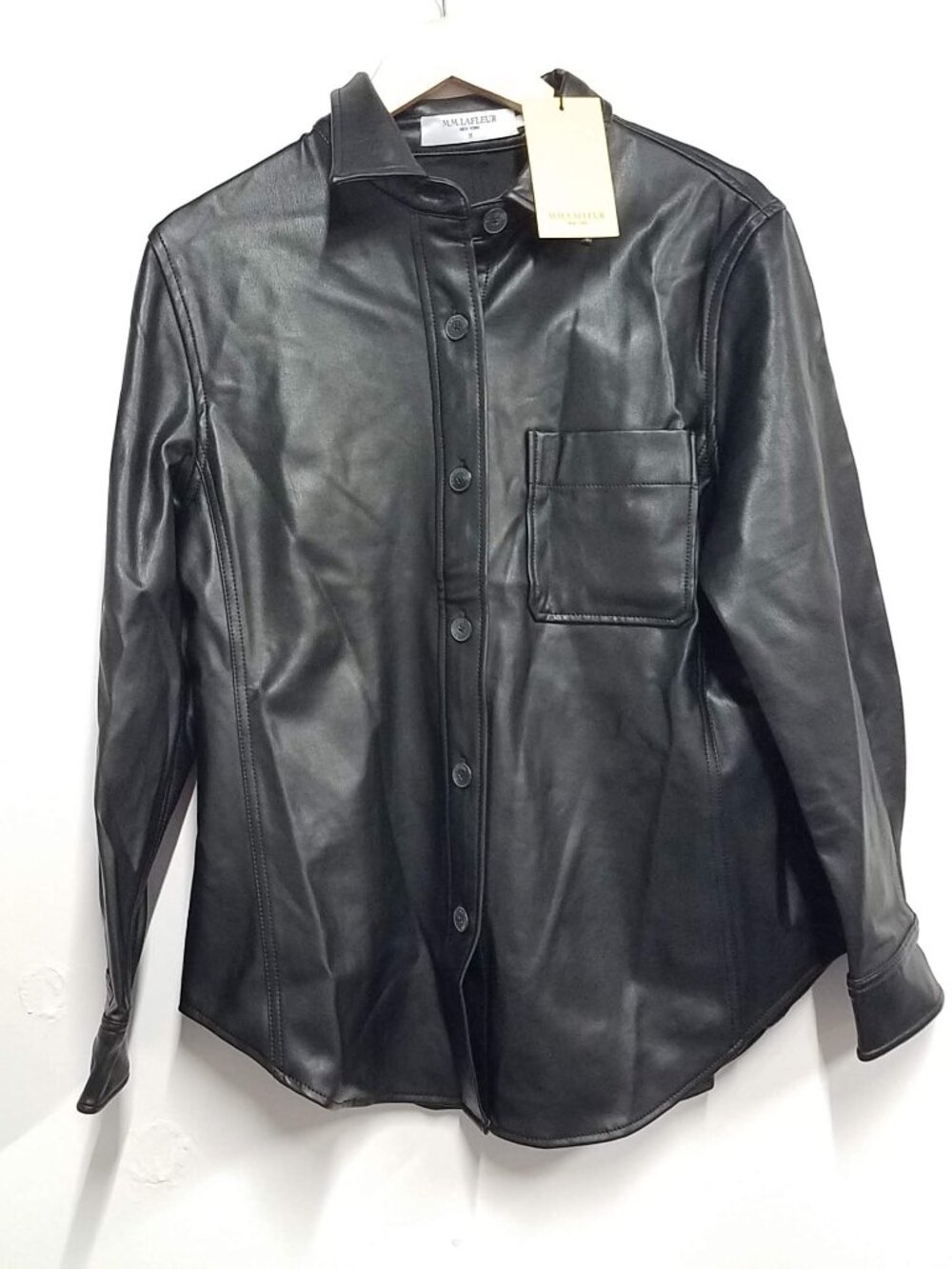 MM LaFleur Sierra Sierra 2.0 Shacket Black Vegan Leather Womens Medium NYJ2BLKM